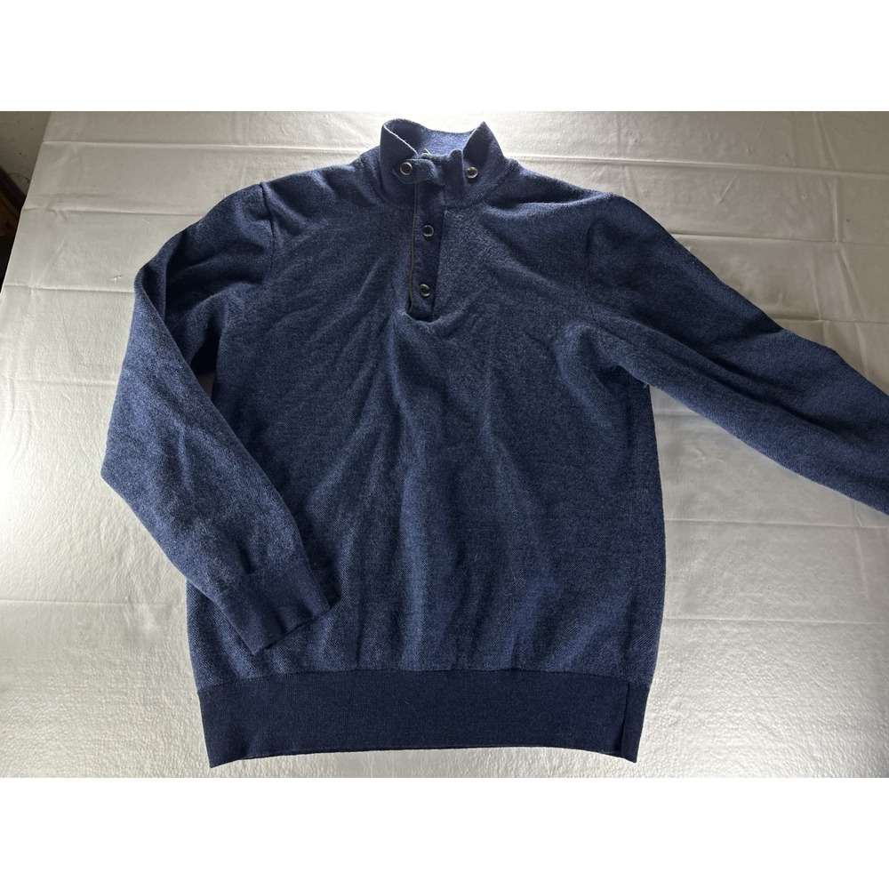 Orvis Merino Wool Sweater Mens Large Navy Blue Mock Neck Pullover - Picture 3 of 14